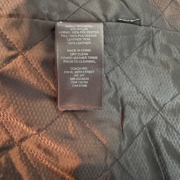 Coach Men's Herringbone Wool Blend Peacoat with Leather Details - Picture 8 of 14